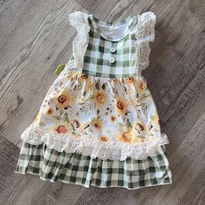 Green Checkered Floral Dress